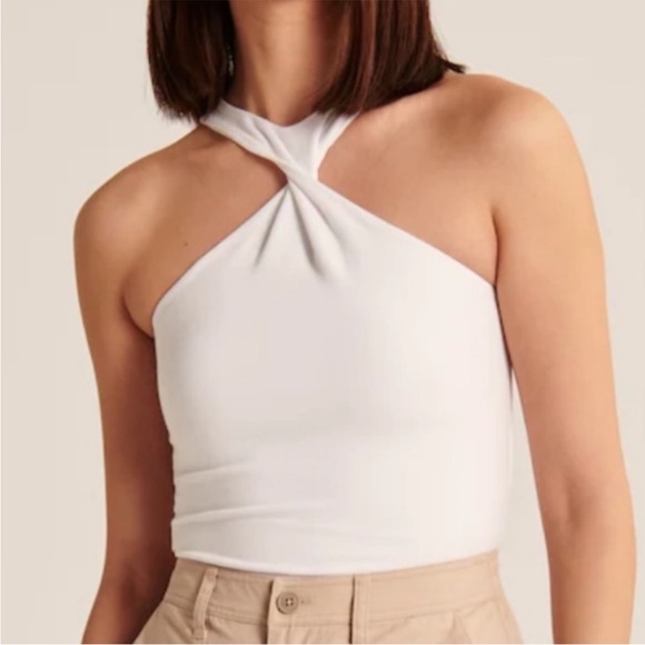 Abercrombie & Fitch High Neck Twist Slightly Cropped Tank Size XS in Tan Beige - Picture 4 of 5